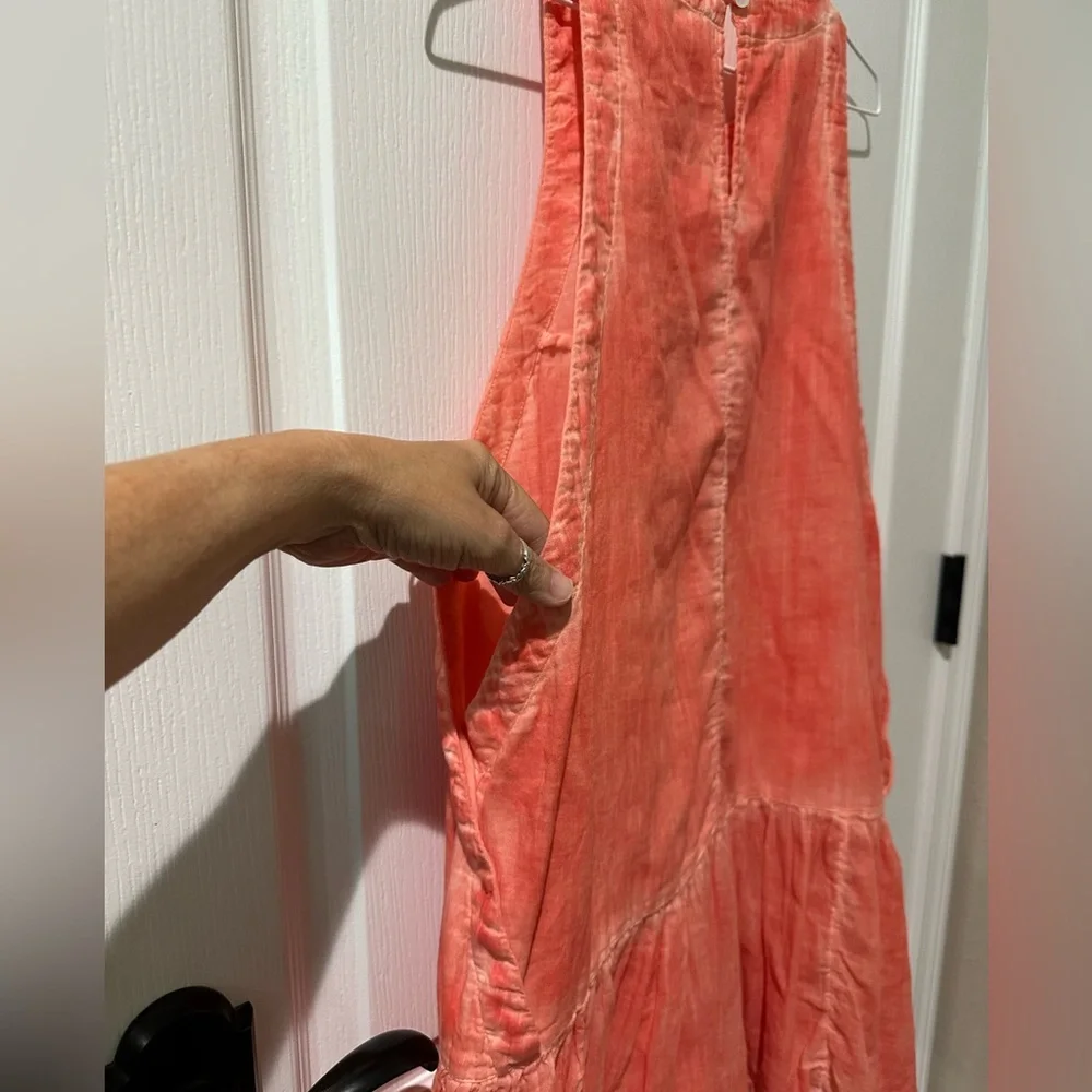 Free People Red Orange Breathless Moments Sleeveless Tunic Top Sz L